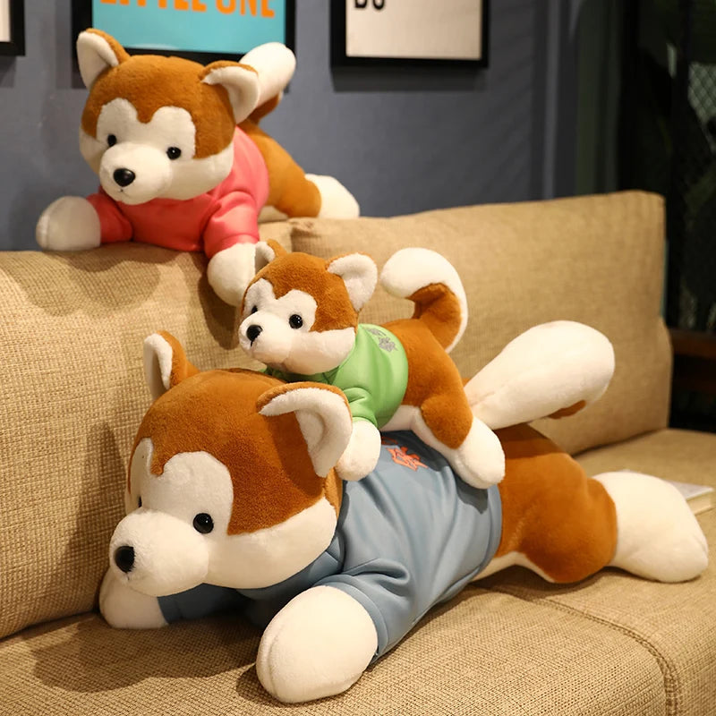 Japan Akita Canis lupus Dog Plush Toy Stuffed Soft Touch Long Plush Lifelike Shiba Inu Dog Doll Birthday Gift for Boy Present