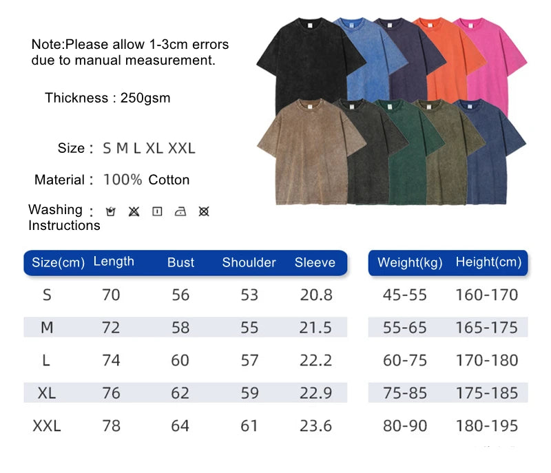 ZODF 2025 High Street Summer Washed Cotton Unisex Loose Retro Solid T-Shirt HY0113
