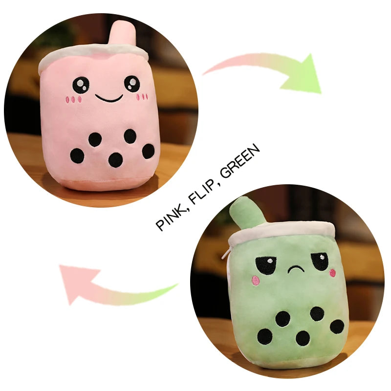 1pc Reversible Boba Plush Toys Double-Sided Bubble Tea Baby  Cuddly Doll Stuffed Two-sided Boba Milk Tea Toy Xmas Gifts for Kids