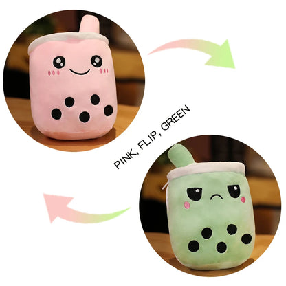 1pc Reversible Boba Plush Toys Double-Sided Bubble Tea Baby  Cuddly Doll Stuffed Two-sided Boba Milk Tea Toy Xmas Gifts for Kids