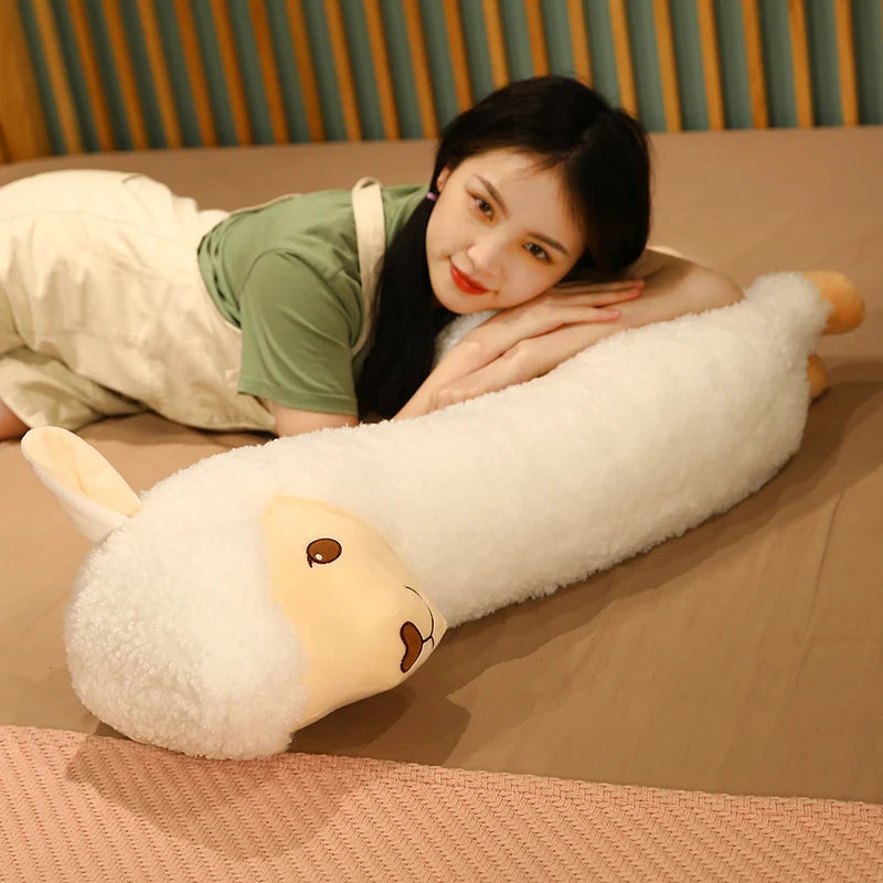 Furry Plush Llama  Alpaca Plush Toy Stuffed Soft Long Plush Lifelike Alpaca Sheep Hug Throw Pillow Animals Nap Sleeping Pillow