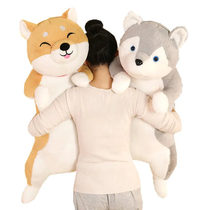 60-100CM Cute Shiba Inu & Husky Dog Plush Toys Long Animals Sleep Pillow Office Nap Pillow birthday Gift for Boy Girls