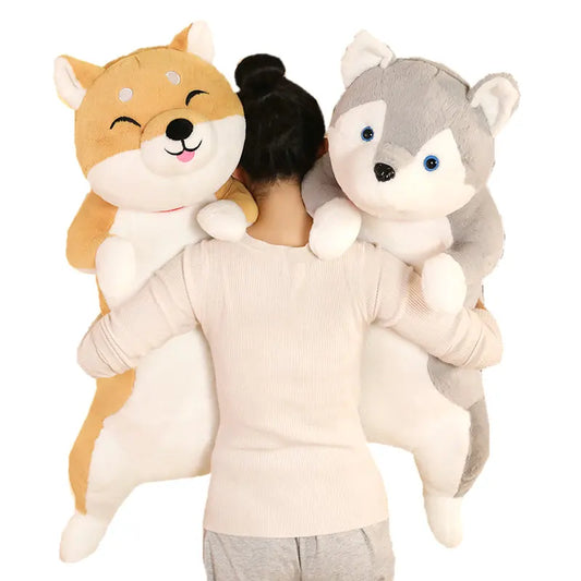 60-100CM Cute Shiba Inu & Husky Dog Plush Toys Long Animals Sleep Pillow Office Nap Pillow birthday Gift for Boy Girls
