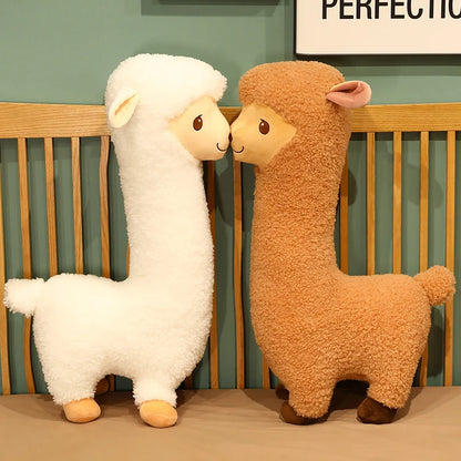 Furry Plush Llama  Alpaca Plush Toy Stuffed Soft Long Plush Lifelike Alpaca Sheep Hug Throw Pillow Animals Nap Sleeping Pillow