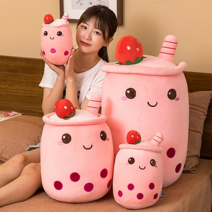 25-70cm Cartoon Fruit Bubble Tea Cup pillow stuffed soft Drink Apple Milk Tea back cushion fast food gifts for kids birthday