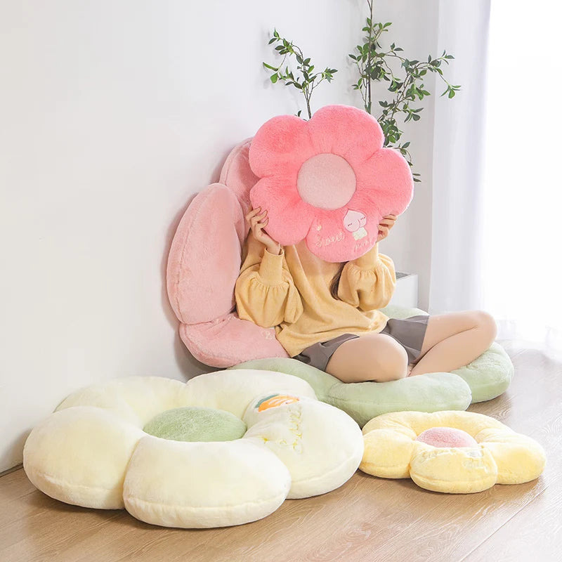 Long Plush Sunflower Pillow Stuffed Flower Shape Floor Mat Baby Game Mat Home Playmat Soft Plant Flower Throw Pillow Cushion