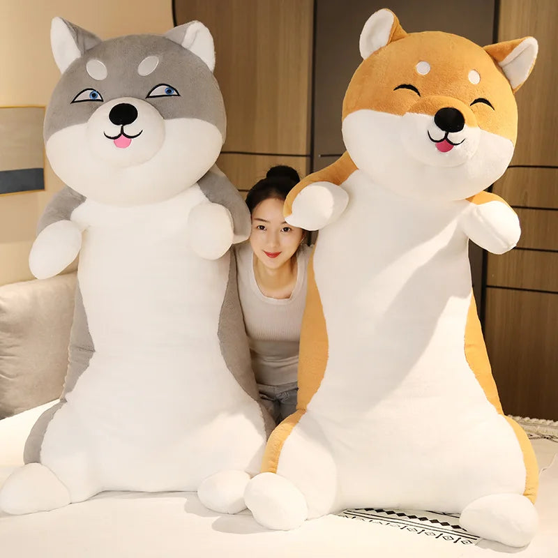60-100CM Cute Shiba Inu & Husky Dog Plush Toys Long Animals Sleep Pillow Office Nap Pillow birthday Gift for Boy Girls