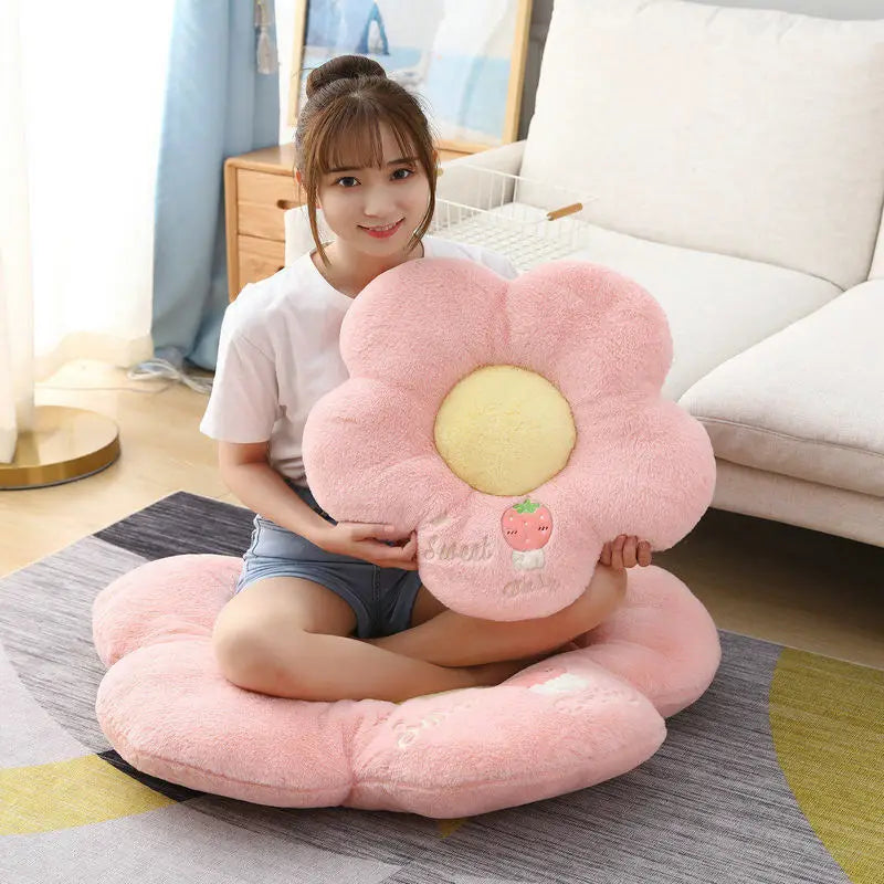 Long Plush Sunflower Pillow Stuffed Flower Shape Floor Mat Baby Game Mat Home Playmat Soft Plant Flower Throw Pillow Cushion