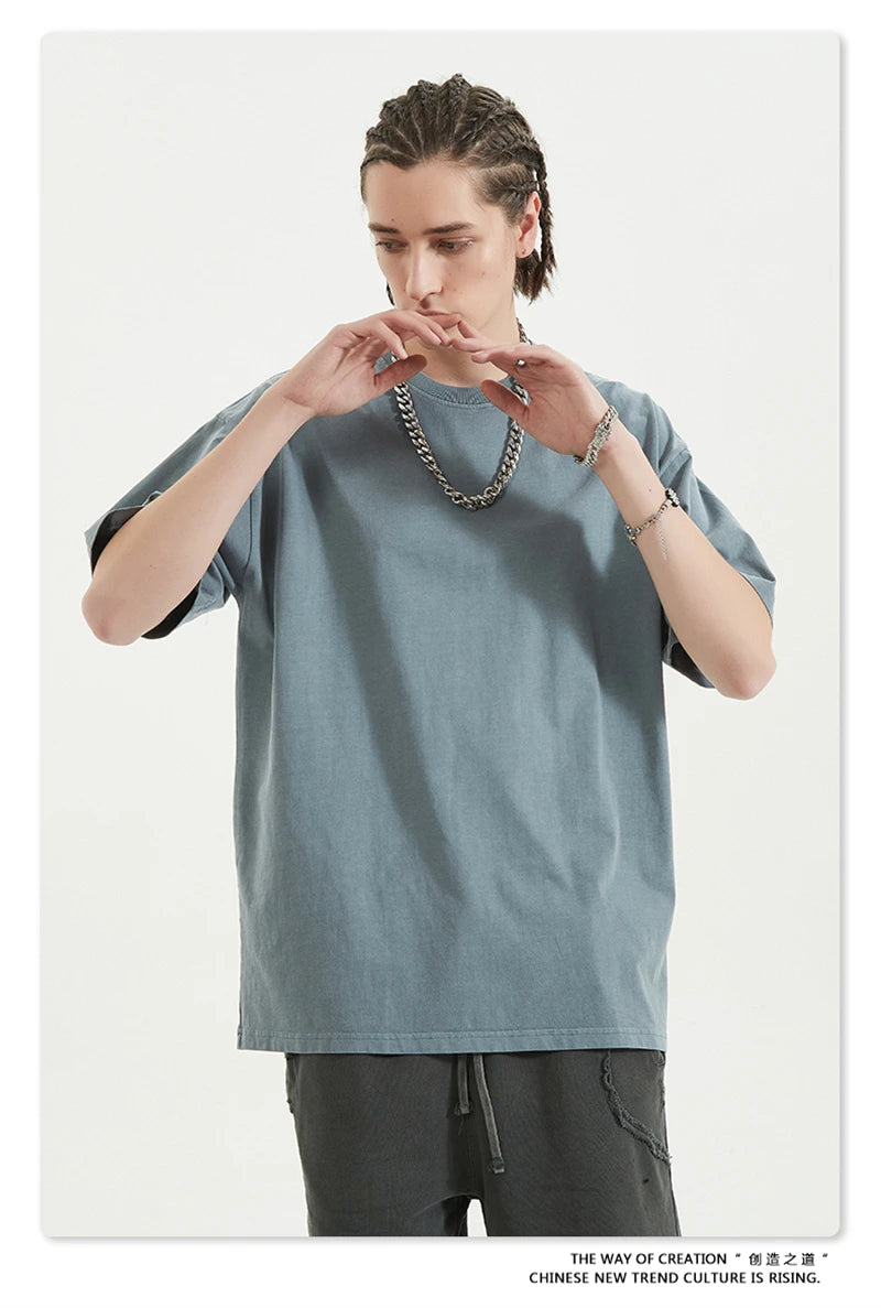 ZODF 2024 Summer Men 200gsm Washed Cotton Solid T Shirts Loose Unisex Male Casual Basic Comfortable T-Shirt Brand Tees HY0254