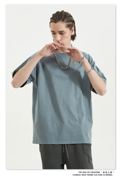 ZODF 2024 Summer Men 200gsm Washed Cotton Solid T Shirts Loose Unisex Male Casual Basic Comfortable T-Shirt Brand Tees HY0254