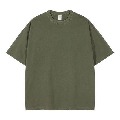 ZODF 2024 Summer Men 200gsm Washed Cotton Solid T Shirts Loose Unisex Male Casual Basic Comfortable T-Shirt Brand Tees HY0254