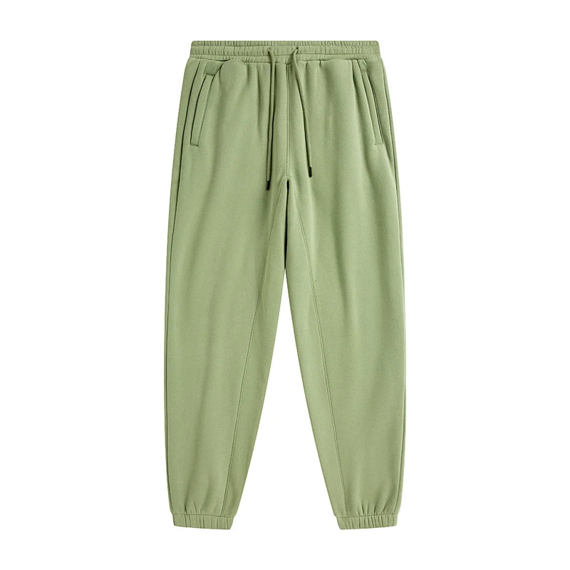 ZODF Unisex 345gsm Fleece Sweatpants Loose Fit Retro Hip Hop Winter Joggers HY0005 - Matcha green / L / China Mainland