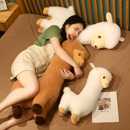 Furry Plush Llama  Alpaca Plush Toy Stuffed Soft Long Plush Lifelike Alpaca Sheep Hug Throw Pillow Animals Nap Sleeping Pillow
