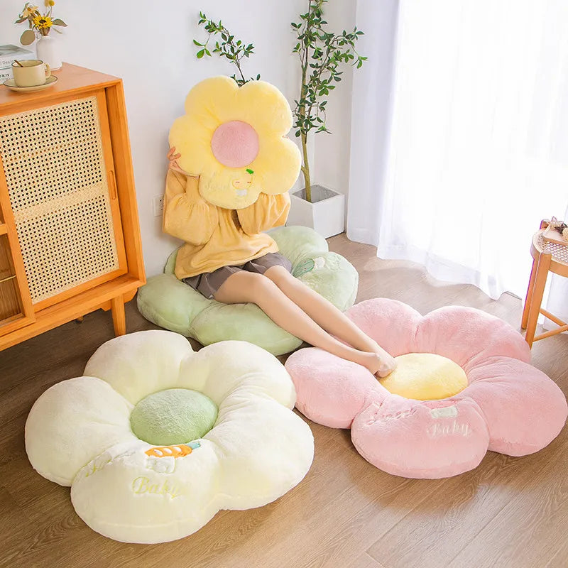 Long Plush Sunflower Pillow Stuffed Flower Shape Floor Mat Baby Game Mat Home Playmat Soft Plant Flower Throw Pillow Cushion