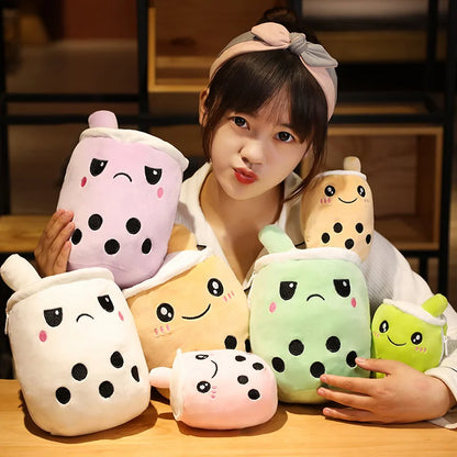 1pc Reversible Boba Plush Toys Double-Sided Bubble Tea Baby  Cuddly Doll Stuffed Two-sided Boba Milk Tea Toy Xmas Gifts for Kids
