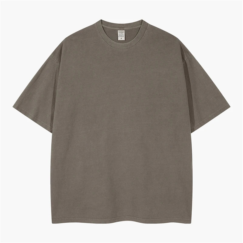 ZODF 2024 Summer Men 200gsm Washed Cotton Solid T Shirts Loose Unisex Male Casual Basic Comfortable T-Shirt Brand Tees HY0254