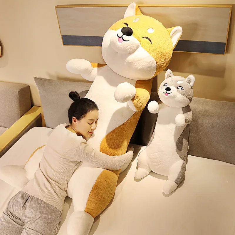 60-100CM Cute Shiba Inu & Husky Dog Plush Toys Long Animals Sleep Pillow Office Nap Pillow birthday Gift for Boy Girls