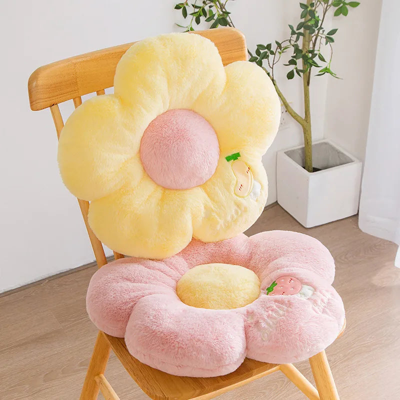 Long Plush Sunflower Pillow Stuffed Flower Shape Floor Mat Baby Game Mat Home Playmat Soft Plant Flower Throw Pillow Cushion
