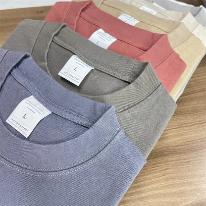 ZODF Fashion Spring Summer Washed Solid T Shirts For Men Loose Unisex 310gsm Cotton Heavy Weight T-Shirt Brand Tops HY0064