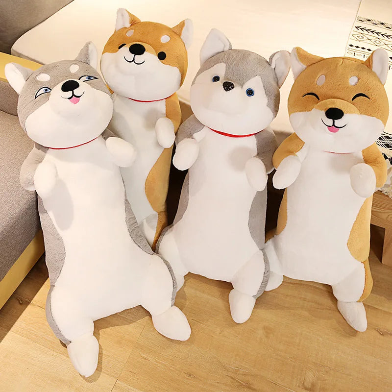 60-100CM Cute Shiba Inu & Husky Dog Plush Toys Long Animals Sleep Pillow Office Nap Pillow birthday Gift for Boy Girls