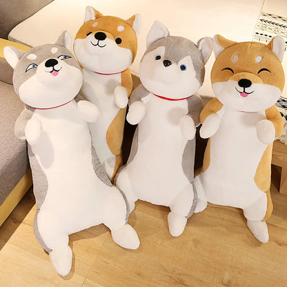 60-100CM Cute Shiba Inu & Husky Dog Plush Toys Long Animals Sleep Pillow Office Nap Pillow birthday Gift for Boy Girls