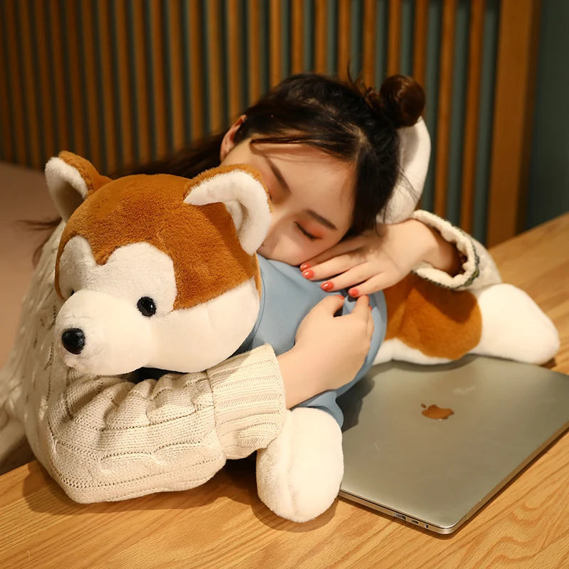 Japan Akita Canis lupus Dog Plush Toy Stuffed Soft Touch Long Plush Lifelike Shiba Inu Dog Doll Birthday Gift for Boy Present