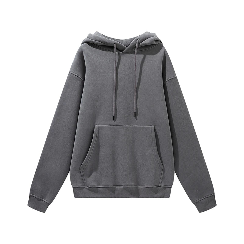 ZODF New Winter Men Basic Thick Fleece 345gsm Hoodies Casual Loose Hip Hop Unisex Hooded Sweatshirt Pullovers Tracksuits HY0010