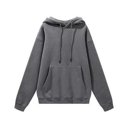 ZODF New Winter Men Basic Thick Fleece 345gsm Hoodies Casual Loose Hip Hop Unisex Hooded Sweatshirt Pullovers Tracksuits HY0010