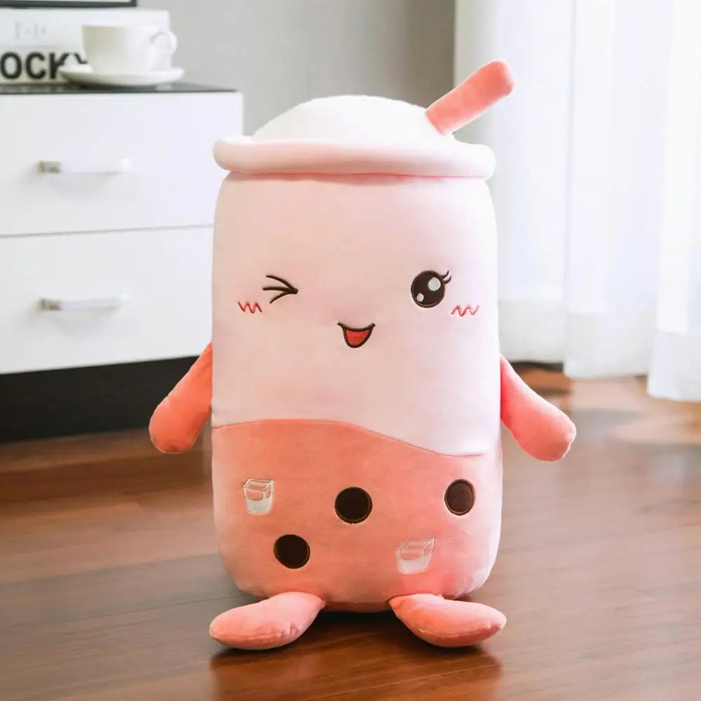 25-70cm Cartoon Fruit Bubble Tea Cup Pillow Soft Stuffed Apple Milk Back Cushion Gift for Kids Birthday - pink 3