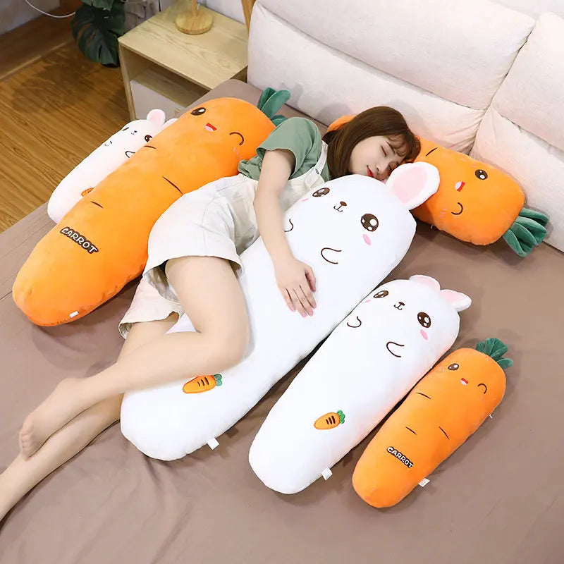 1.1M Long Rectangle Carrot Bunny Plush Pillow Stuffed Soft Bed Pregnant Pinch Leg Pillow Sleeping Boyfriend Throw Pillow Gift
