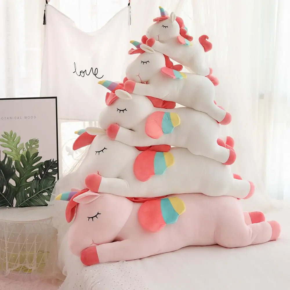 40~100cm Giant Lying Unicorn Plush toy Super Soft stuffed Unicornio Doll Pillow Bed Decor Cushion Phone Holder Gift for Girl
