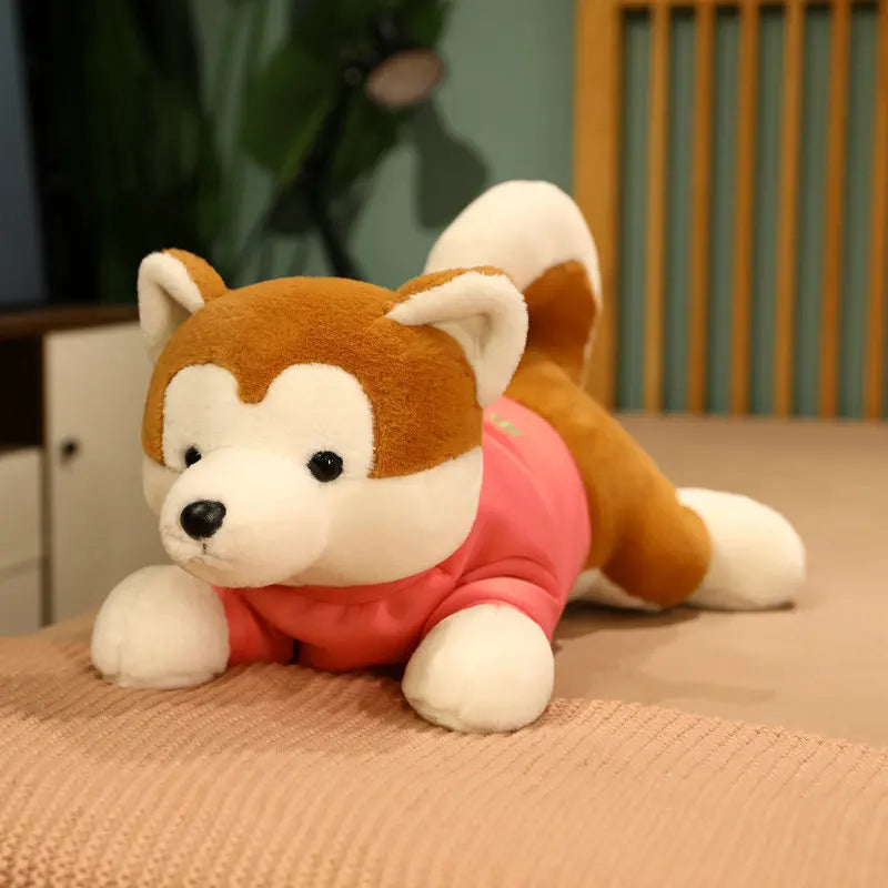 Japan Akita Canis lupus Dog Plush Toy Stuffed Soft Touch Long Plush Lifelike Shiba Inu Dog Doll Birthday Gift for Boy Present