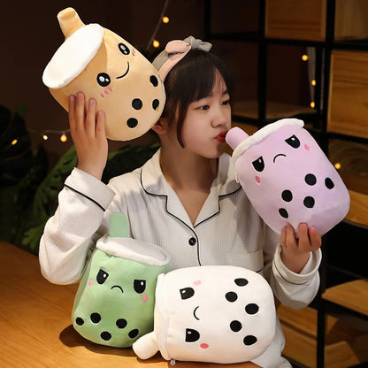 1pc Reversible Boba Plush Toys Double-Sided Bubble Tea Baby  Cuddly Doll Stuffed Two-sided Boba Milk Tea Toy Xmas Gifts for Kids