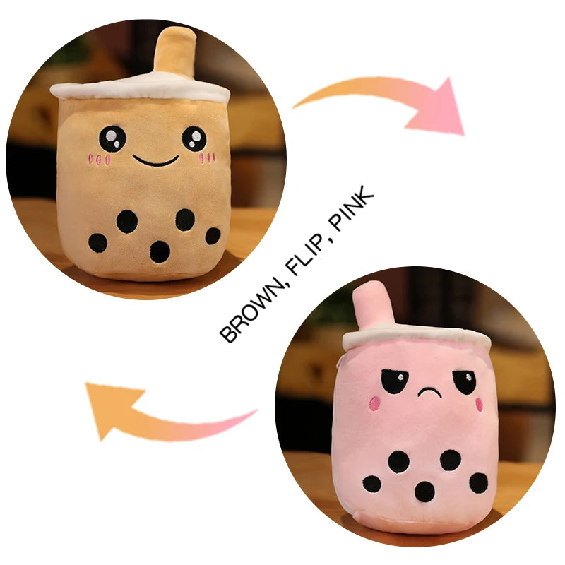 1pc Reversible Boba Plush Toys Double-Sided Bubble Tea Baby  Cuddly Doll Stuffed Two-sided Boba Milk Tea Toy Xmas Gifts for Kids