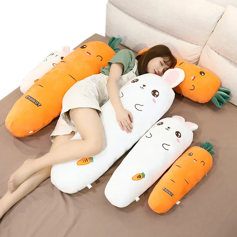 1.1M Long Rectangle Carrot Bunny Plush Pillow Stuffed Soft Bed Pregnant Pinch Leg Pillow Sleeping Boyfriend Throw Pillow Gift