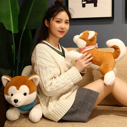 Japan Akita Canis lupus Dog Plush Toy Stuffed Soft Touch Long Plush Lifelike Shiba Inu Dog Doll Birthday Gift for Boy Present