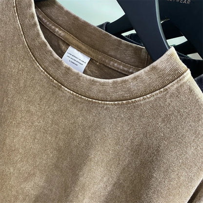 ZODF 2025 High Street Summer Washed Cotton Unisex Loose Retro Solid T-Shirt HY0113