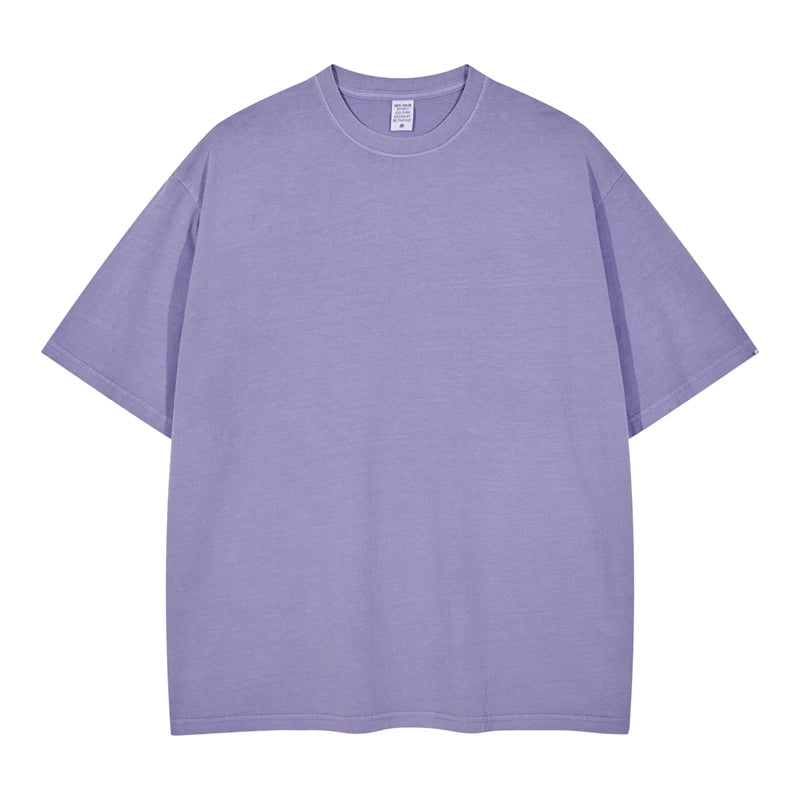 ZODF 2024 Summer Men 200gsm Washed Cotton Solid T Shirts Loose Unisex Male Casual Basic Comfortable T-Shirt Brand Tees HY0254