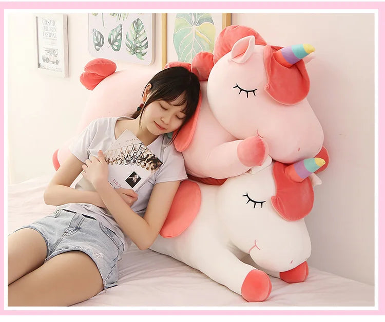 40~100cm Giant Lying Unicorn Plush toy Super Soft stuffed Unicornio Doll Pillow Bed Decor Cushion Phone Holder Gift for Girl