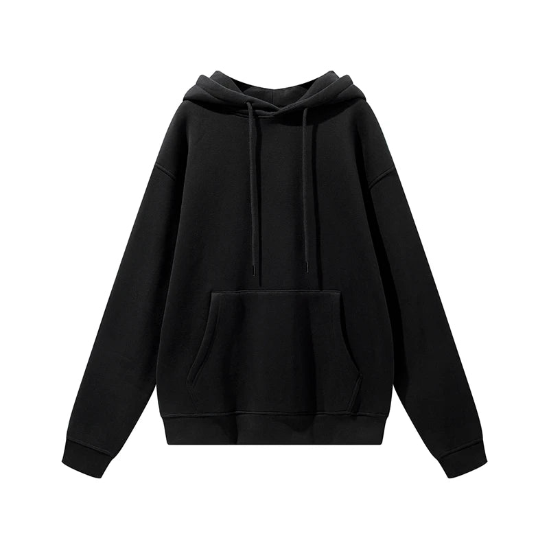 ZODF New Winter Men Basic Thick Fleece 345gsm Hoodies Casual Loose Hip Hop Unisex Hooded Sweatshirt Pullovers Tracksuits HY0010
