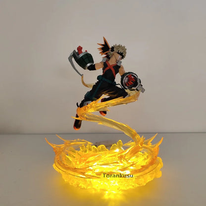 My Hero Academia Anime Figures Bakugou Katsuki VS Midoriya Izuku Action Figures Led Toy Boku no Hero Academia Battle Decor Scene