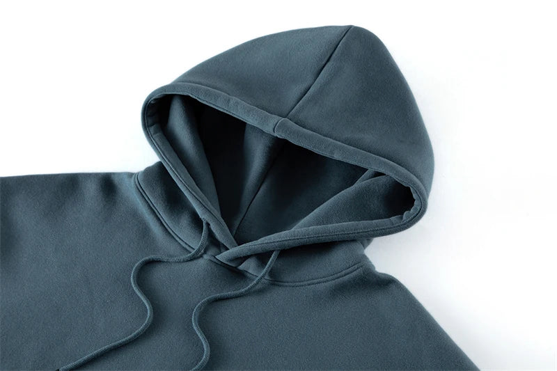 ZODF New Winter Men Basic Thick Fleece 345gsm Hoodies Casual Loose Hip Hop Unisex Hooded Sweatshirt Pullovers Tracksuits HY0010
