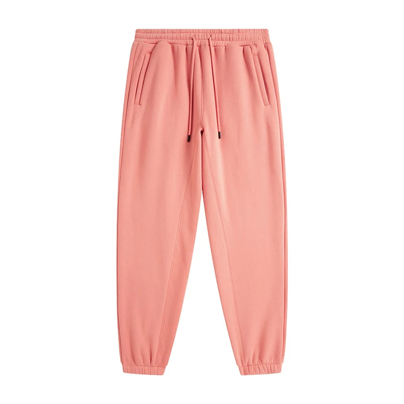 ZODF Unisex 345gsm Fleece Sweatpants Loose Fit Retro Hip Hop Winter Joggers HY0005 - Pink / XXL / China Mainland