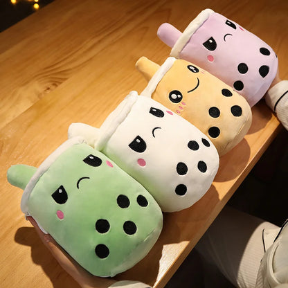 1pc Reversible Boba Plush Toys Double-Sided Bubble Tea Baby  Cuddly Doll Stuffed Two-sided Boba Milk Tea Toy Xmas Gifts for Kids