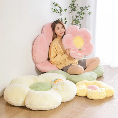 Long Plush Sunflower Pillow Stuffed Flower Shape Floor Mat Baby Game Mat Home Playmat Soft Plant Flower Throw Pillow Cushion