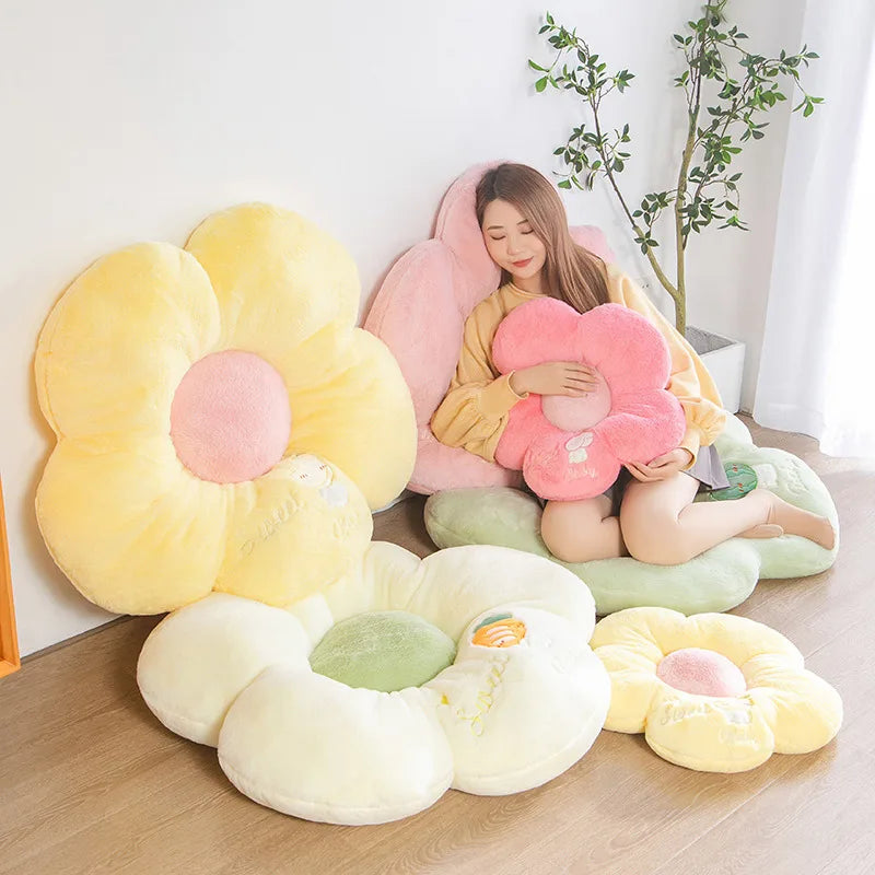 Long Plush Sunflower Pillow Stuffed Flower Shape Floor Mat Baby Game Mat Home Playmat Soft Plant Flower Throw Pillow Cushion