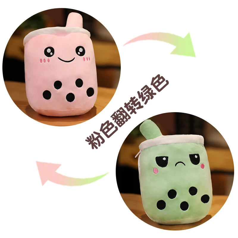 1pc Reversible Boba Plush Toys Double-Sided Bubble Tea Baby  Cuddly Doll Stuffed Two-sided Boba Milk Tea Toy Xmas Gifts for Kids