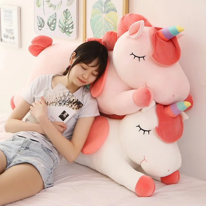 40~100cm Giant Lying Unicorn Plush toy Super Soft stuffed Unicornio Doll Pillow Bed Decor Cushion Phone Holder Gift for Girl