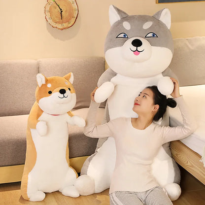60-100CM Cute Shiba Inu & Husky Dog Plush Toys Long Animals Sleep Pillow Office Nap Pillow birthday Gift for Boy Girls