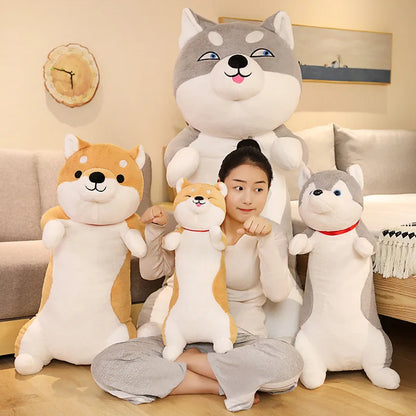 60-100CM Cute Shiba Inu & Husky Dog Plush Toys Long Animals Sleep Pillow Office Nap Pillow birthday Gift for Boy Girls